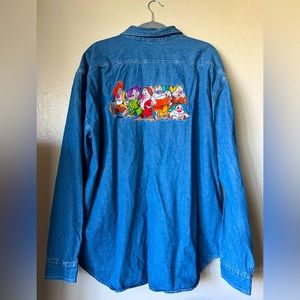 Snow White Seven Dwarfs Long sleeve Embroidered denim shirt Vintage 90's New w/t